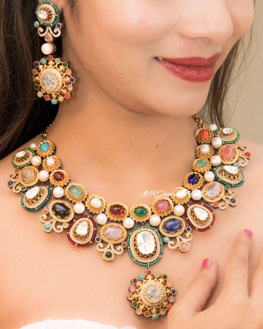 Noor Navratna – Vibrant Sabya Inspired Necklace Set